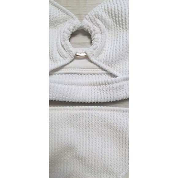 Aerie Swim Suit/Bikini 2 PC Sz M Bathing White Ribbed Strappy Keyhole Coquette - Picture 2 of 6